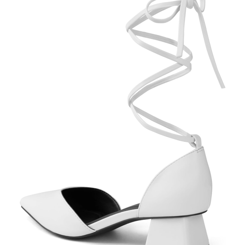 ✨NWT White Ankle Tie Strap Block Heel Pointed Toe Classic Chic Coquette Neutral - Picture 9 of 9